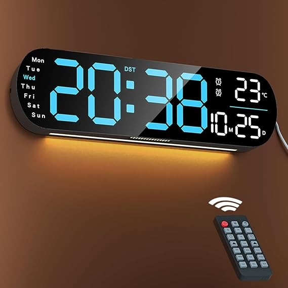 LUMOX Digital Clock showing day of week panel with current day highlighted in blue