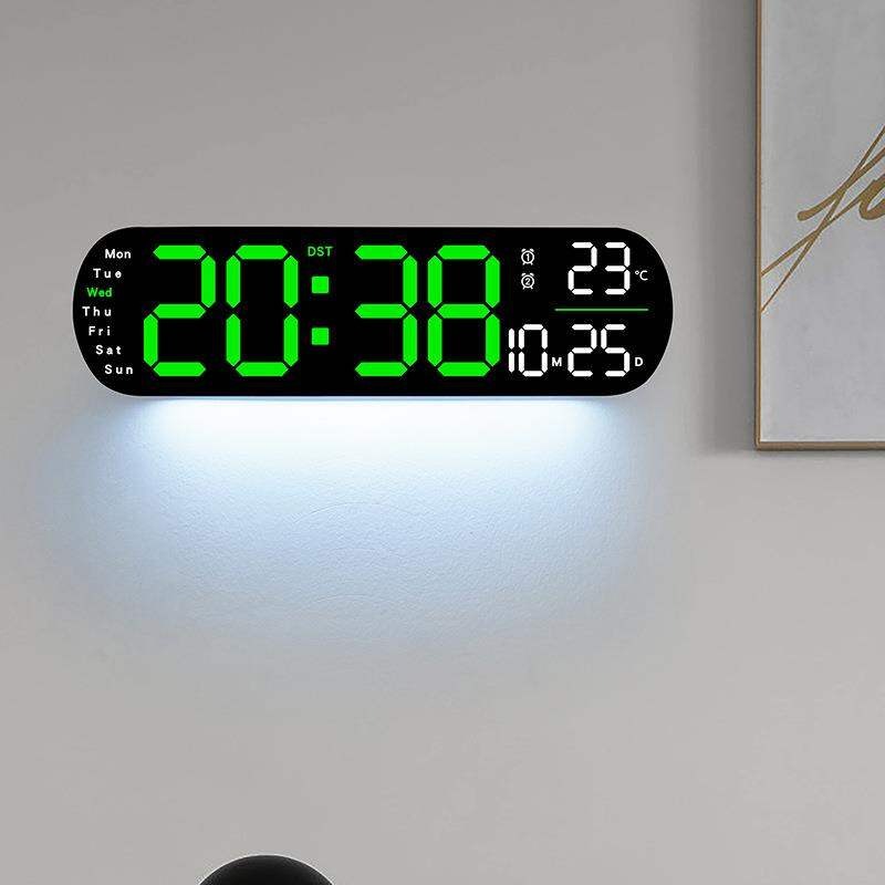 LUMOX Digital Clock showing soft green ambient underglow in dark room